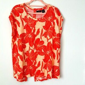 100% Linen TAHARI print sleeveless top XL